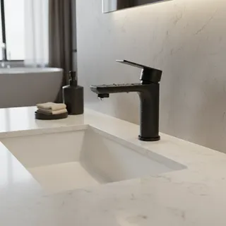 Robinet de lavabo noir en acier inoxydable épais