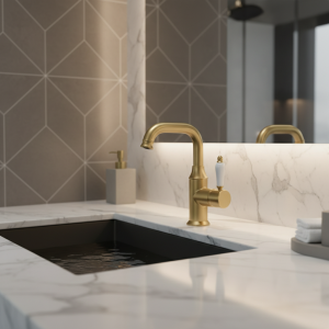 Robinet de lavabo robinet de salle de bains en or brossé, robinet d’évier noir monté sur le pont, robinet de lavabo chromé chaud et froid, matériau en laiton Robinet de lavabo robinet de salle de bains en or brossé, robinet d’évier noir monté sur le pont, robinet de lavabo chromé chaud et froid, matériau en laiton