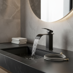 Robinet cascade en acier inoxydable, lavabo noir avec tuyau d&rsquo;entrée d&rsquo;eau chaude et froide, lavabo de toilette, salle de bains, maison