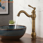 Robinet de lavabo Antique en laiton à poignée unique, Rotation à 360 degrés, robinet de lavabo de salle de bains monté sur le pont, mitigeur chaud et froid, grue d&rsquo;évier de navire