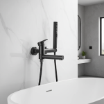Robinets de baignoire, ensemble de douche de bain noir moderne, conception Unique de buse rotative, mitigeur mural pour salle de bains WF- 877909