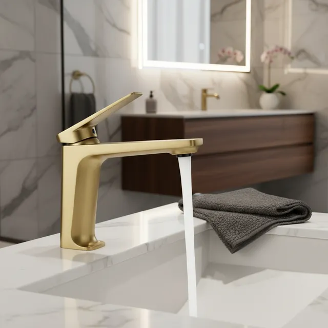 Mitigeur lavabo monocommande robinet contemporain doré…