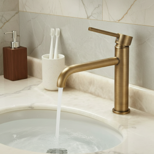 Robinets de lavabo Robinet de salle de bains en bronze antique Robinet d&rsquo;évier de salle de bains en laiton chaud et froid Robinet de lavabo monté sur le pont Robinet mitigeur d&rsquo;eau