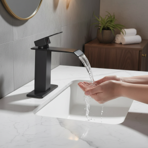 Cascade noire robinet chaud et froid lavabo comptoir lavabo salle de bain armoire anti-éclaboussures bassin robinet cuisine