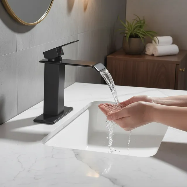 Cascade noire robinet chaud et froid lavabo comptoir…