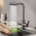 Robinet de cuisine en acier inoxydable, cascade multifonction, 4 modes de sortie d&rsquo;eau, comptoir de lavage de lavabo de légumes, robinet extractible