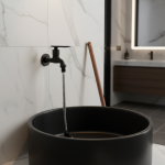 Bassin noir à paroi froide unique en laiton, balcon, machine à laver, vadrouille, piscine