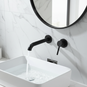 Robinet de lavabo noir mat mitigeur chaud et froid, boîte encastrée, Installation murale, robinet de salle de bains