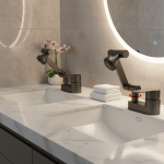 Robinets de lavabo, robinet de salle de bains, robinet chaud et froid à Double trou, 2 Modes de buse de Rotation, mitigeur domestique