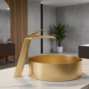 Bassin en laiton pur haut de gamme en or, trou unique, une poignée, eau chaude et froide, robinet de luxe, robinet de ark moderne, nouveau Bassin en laiton pur haut de gamme en or, trou unique, une poignée, eau chaude et froide, robinet de luxe, robinet de ark moderne, nouveau