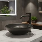 Robinet mitigeur d&rsquo;eau chaude et froide pour lavabo, grand lavabo mince noir chromé, robinet de salle de bains monté sur le pont