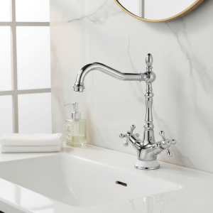 Robinet d’évier de salle de bains, bec pivotant à 360 degrés, adapté aux robinets mélangeurs d’eau chaude et froide à double poignée de salle de bains et de cuisine Robinet d’évier de salle de bains, bec pivotant à 360 degrés, adapté aux robinets mélangeurs d’eau chaude et froide à double poignée de salle de bains et de cuisine