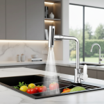 360 ° Robinet cascade rotatif 4 Modes, multi-angle rotatif chaud froid monotrou cascade robinet de cuisine tête de pulvérisation