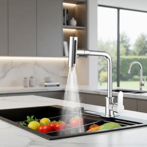 360 ° Robinet cascade rotatif 4 Modes, multi-angle rotatif chaud froid monotrou cascade robinet de cuisine tête de pulvérisation