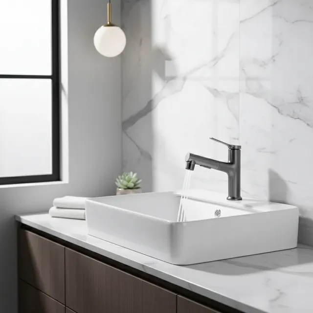 Robinet de lavabo extractible à double trou