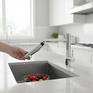 Raccords de robinet lavabo de cuisine, robinet d&rsquo;eau chaude et froide extractible à deux fonctions, pomme de douche extractible