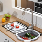 Lavabo pliable domestique 2 en 1, évier portable, seau de pied, lavabo pliant en plastique, bassin de camping en plein air pour voyage