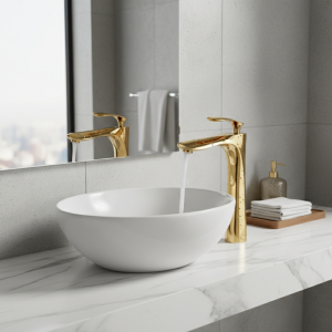 Robinet de lavabo en feuille d’érable dorée, pour eau chaude et froide, usage domestique, lavabo surélevé, lavabo de comptoir, robinet à trou unique Robinet de lavabo en feuille d’érable dorée, pour eau chaude et froide, usage domestique, lavabo surélevé, lavabo de comptoir, robinet à trou unique