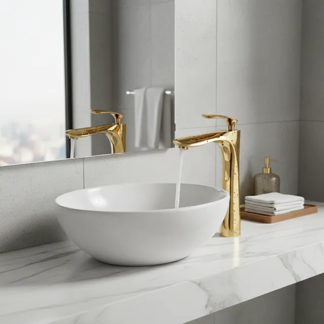 Robinet de lavabo en feuille d'érable dorée