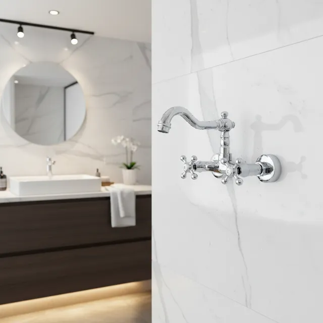 Robinets de lavabo muraux en laiton chromé poli