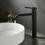 PLANdiamond-Lavabo de salle de bain en laiton noir, conception à poignée unique, hôtel haut de gamme, froid et chaud, double commande, haut et bas