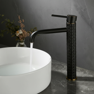 PLANdiamond-Lavabo de salle de bain en laiton noir, conception à poignée unique, hôtel haut de gamme, froid et chaud, double commande, haut et bas