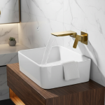 Robinet mitigeur de salle de bains à poignée unique, brosse or robinet de lavabo mural, robinet d&rsquo;évier chaud-froid, robinet de lavabo en laiton à cascade carrée