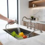 Robinet de lavabo robinet de cuisine chaud et froid en laiton évier pivotant à Double poignée évier de légumes avec pistolet de pulvérisation robinet extractible HN61353