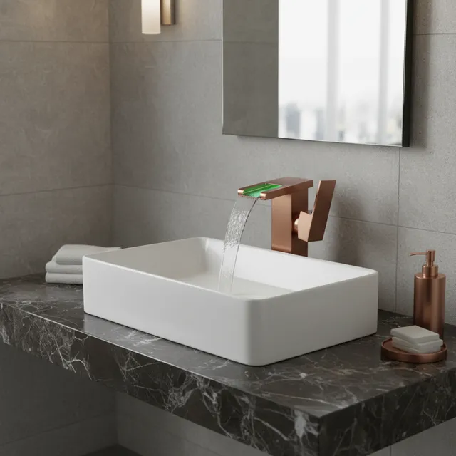 Lavabo Style cascade tout en cuivre lumière LED robinet…