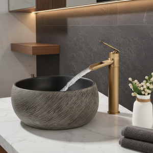 Bassin en laiton bronze antique, robinet d’eau chaud et froid, robinet de centre commercial Bassin en laiton bronze antique, robinet d’eau chaud et froid, robinet de centre commercial