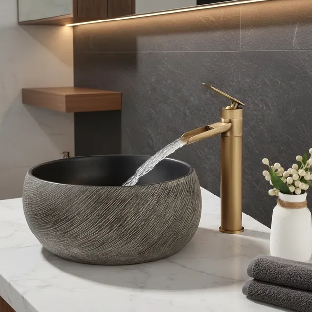 Mitigeur lavabo haut cascade bronze antique laiton…