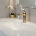 Robinet de lavabo en laiton antique, mitigeur d&rsquo;eau chaude et froide à poignée unique monté sur le pont de la salle de bains, robinets d&rsquo;évier de lavabo de style classique