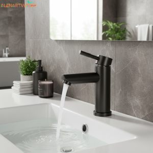 Robinet d’eau froide simple en acier inoxydable 304, robinet d’évier G1/2 monté sur le pont, noir chromé Robinet d’eau froide simple en acier inoxydable 304, robinet d’évier G1/2 monté sur le pont, noir chromé