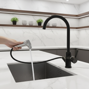 Buse Flexible en Nickel Brossé pour Évier de Cuisine, Pulvérisateur d&rsquo;Eau Chaude et Froide, Noir
