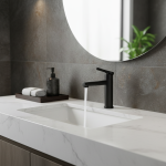 Robinet mince minimaliste, robinet d&rsquo;eau chaude et froide, mitigeur de lavabo, robinet de salle de bains, sacs de couleur noire chaude et froide, évier de salle de bains