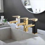 Maison en or avec poignée en acier inoxydable, centre commercial d&rsquo;eau chaude et froide, design carré, belles salles de bains modernes plomberie robinetterie robinet doré lavabo salles de bain mitigeur or