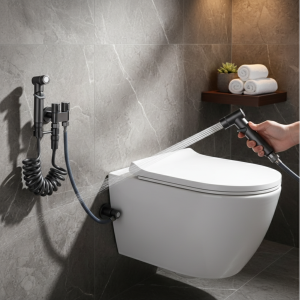 Compaigne de toilette tout noyau en cuivre noir double contrôle une en deux vanne triangulaire une en deux pistolet de pulvérisation robinet pour usage domestique