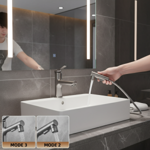 Robinet d&rsquo;évier de salle de bains, robinet extractible de lavabo, mélangeur d&rsquo;eau chaude et froide, robinet d&rsquo;eau monotrou pour éviers de salle de bains, robinets