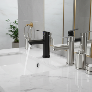Robinet d&rsquo;évier de salle de bains en acier inoxydable 304, robinet d&rsquo;eau chaude et froide, ensemble d&rsquo;accessoires de robinet de lavabo de salle de bains, mélangeur de bain d&rsquo;évier