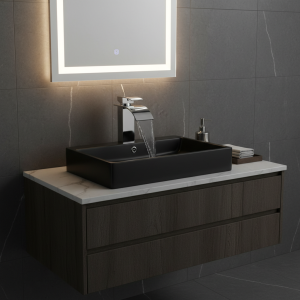 Robinet haut et bas en acier inoxydable, lavabo cascade noir, toilettes chaudes et froides, salle de bains d&rsquo;hôtel, lavabo de maison