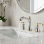 Robinets de lavabo en laiton poli Chrome or, robinets d&rsquo;évier de salle de bains en cristal monté sur le pont 3 trous Double poignée robinet d&rsquo;eau chaude et froide