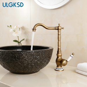 Robinet de salle de bains rétro de luxe, robinets de lavabo en laiton Antique en porcelaine céramique à Rotation à 360 degrés Torneiras mitigeur chaud et froid Robinet de salle de bains rétro de luxe, robinets de lavabo en laiton Antique en porcelaine céramique à Rotation à 360 degrés Torneiras mitigeur chaud et froid