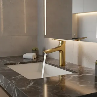 Mitigeur lavabo monocommande contemporain acier inoxydable brossé…