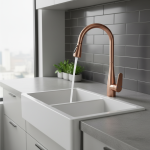 Robinet extractible de cuisine tout en cuivre, évier d&rsquo;évier, évier anti-éclaboussures, robinet extractible de cuisine d&rsquo;eau froide et chaude