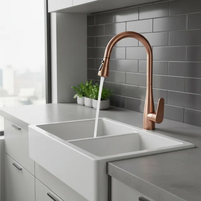Robinet extractible de cuisine tout en cuivre