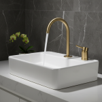 Robinet de lavabo de salle de bains en acier inoxydable, deux trous, robinet de salle de bains en or brossé, robinet d&rsquo;évier rotatif à 360 degrés, mélangeur chaud et froid