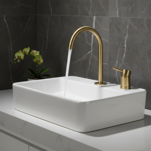 Robinet de lavabo de salle de bains en acier inoxydable, deux trous, robinet de salle de bains en or brossé, robinet d’évier rotatif à 360 degrés, mélangeur chaud et froid Robinet de lavabo de salle de bains en acier inoxydable, deux trous, robinet de salle de bains en or brossé, robinet d’évier rotatif à 360 degrés, mélangeur chaud et froid