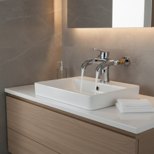 Robinets de lavabo en alliage de Zinc, mitigeur d’eau chaude et froide mural chromé, double bec, poignée unique pour salle de bains, lavabo de douche Robinets de lavabo en alliage de Zinc, mitigeur d’eau chaude et froide mural chromé, double bec, poignée unique pour salle de bains, lavabo de douche