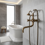 Robinet de baignoire en laiton Antique mural 30 cm Long bec pivotant robinet de salle de bain double poignées trous robinets de mélangeur chaud froid