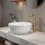 Évier de bassin en or brossé, pont haut ou court, robinet à montage, poignée unique, eau chaude froide, centre commercial, grue de ark HOWashbasin